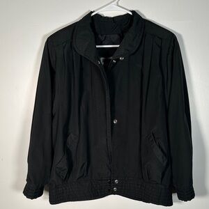 Fleet Street Black Bomber Jacket Snap Front Lightweight Classic Size 9/10 ( M )
